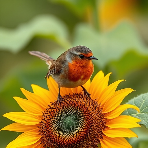 Robin feeding on sunflower heart pieces