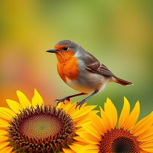 Robin feeding on sunflower hearts