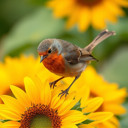 Robin feeding on sunflower hearts
