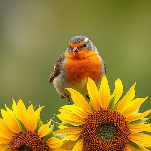 Robin feeding on sunflower hearts