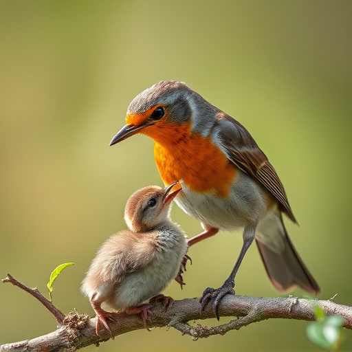 Robin feeding young with insects