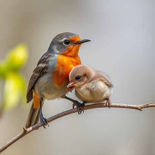 Robin feeding young with insects