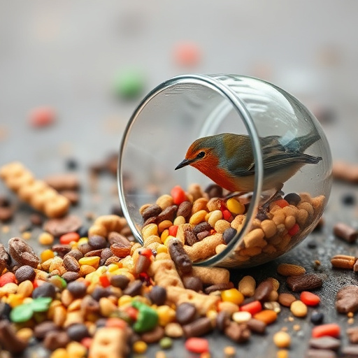 Robin-friendly bird food mix spilling bowl