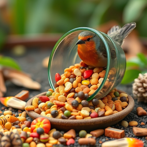 Robin-friendly bird food mix spilling bowl