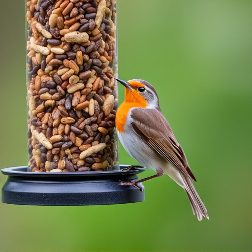 Robin perched beside a seed feeder