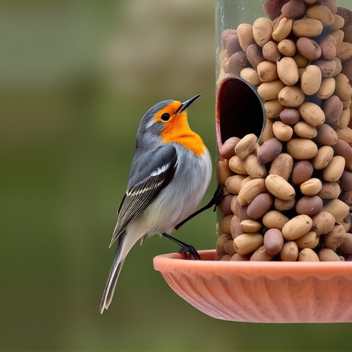 Robin perched near peanut feeder