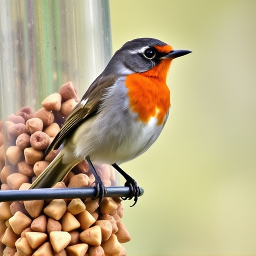 Robin perched near peanut feeder