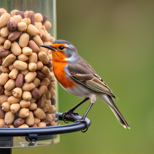 Robin perched near peanut feeder