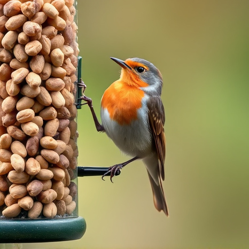 Robin perched near peanut feeder