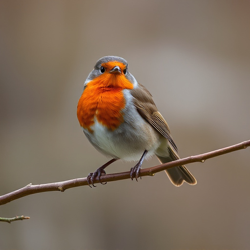 Robin with bright red breast perched
