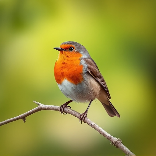 Robin with bright red breast perched