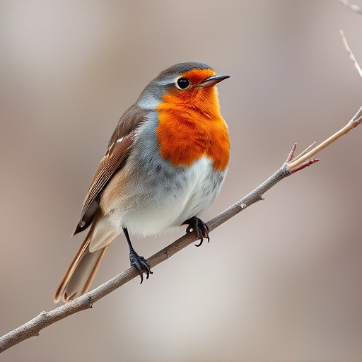 Robin with bright red breast perched