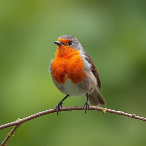 Robin with bright red breast perched