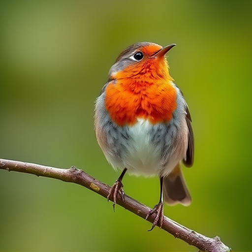 Robin with bright red breast perched