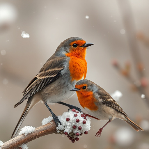 Robins and tits pecking suet pieces