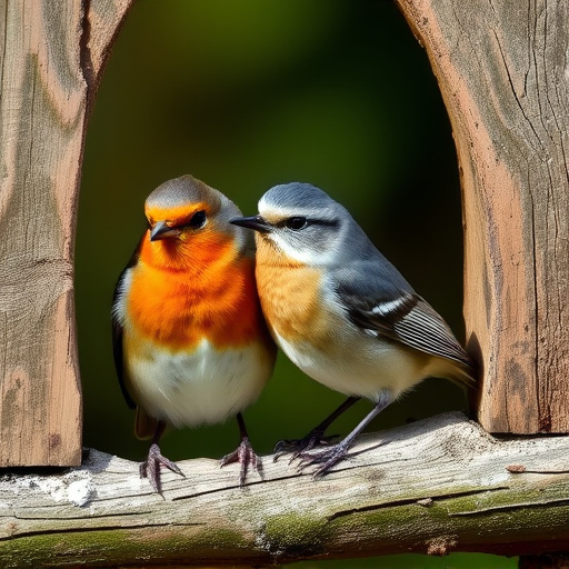 Robins and tits pecking suet pieces