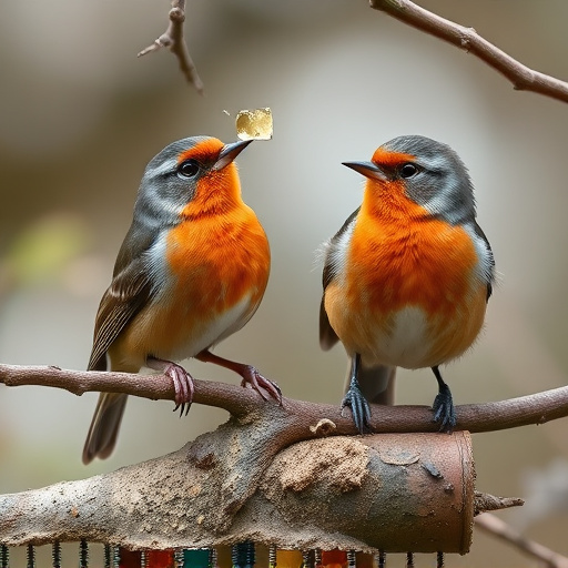 Robins and tits pecking suet pieces