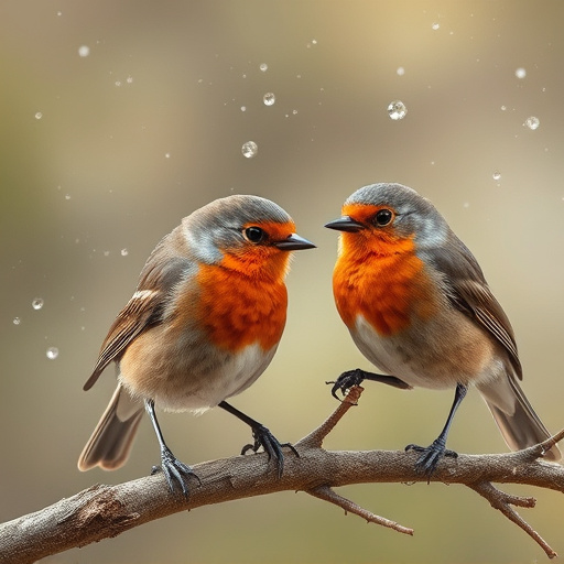 Robins and tits pecking suet pieces