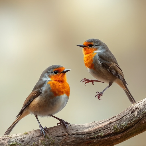 Robins and tits pecking suet pieces