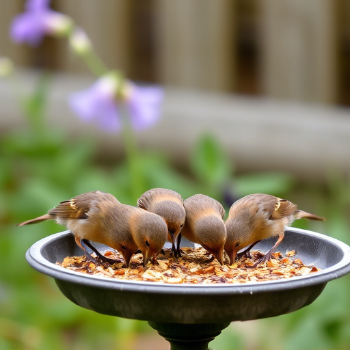 Robins feeding on low garden tray