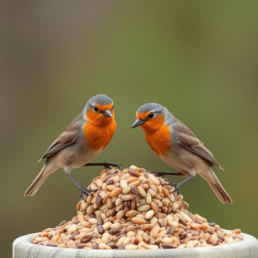 Robins feeding on no-mess seed