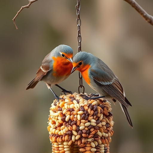 Robins feeding on no-mess seed
