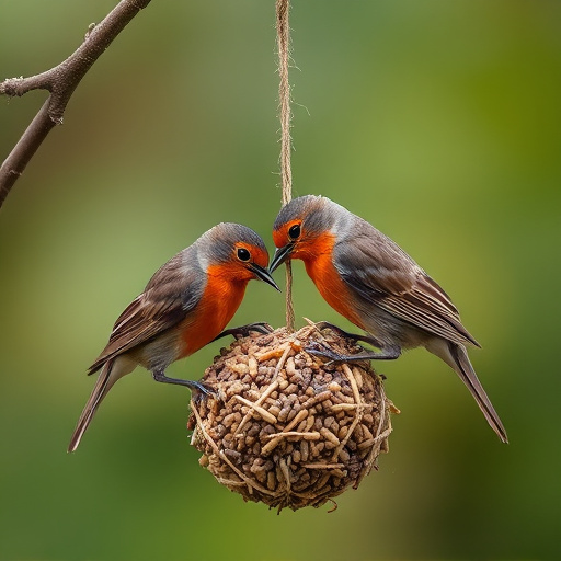 Robins feeding on no-mess seed
