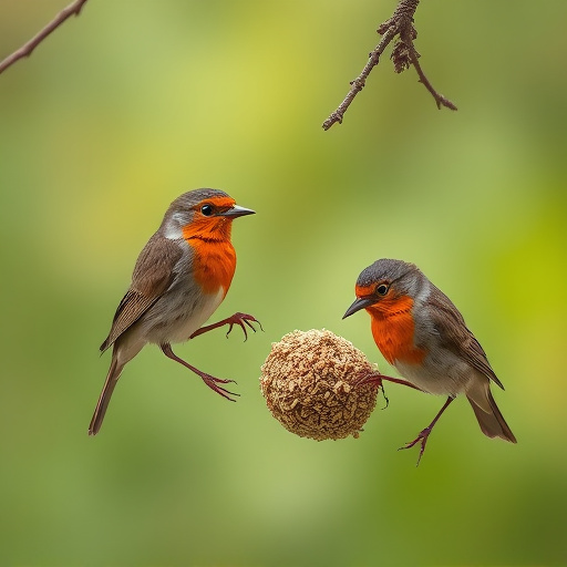 Robins feeding on no-mess seed