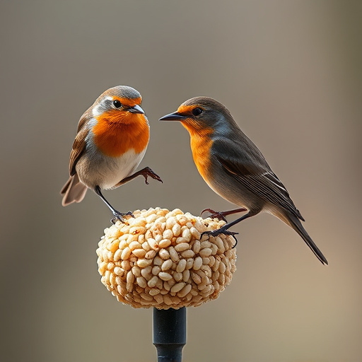 Robins feeding on no-mess seed