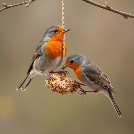 Robins feeding on no-mess seed