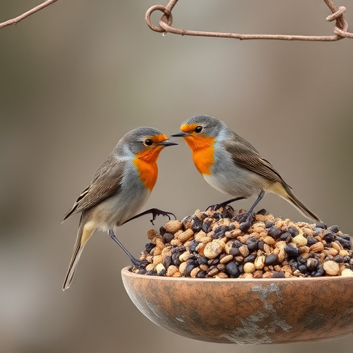 Robins feeding on no-mess seed