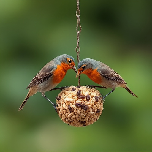 Robins feeding on no-mess seed