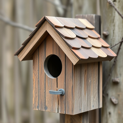 Rustic bird box with roof shingles