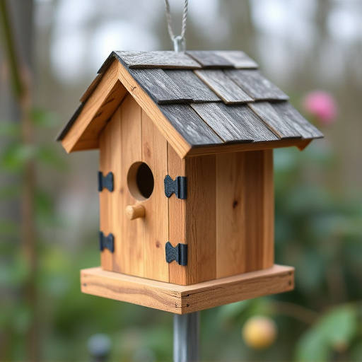 Rustic bird box with roof shingles