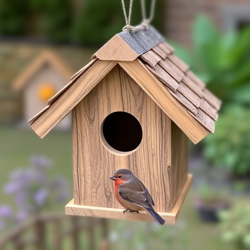 Rustic bird box with roof shingles
