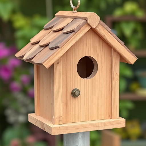 Rustic bird box with roof shingles
