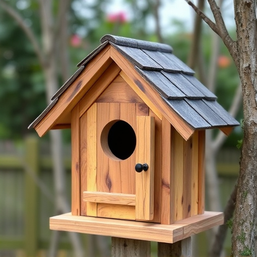 Rustic bird box with roof shingles