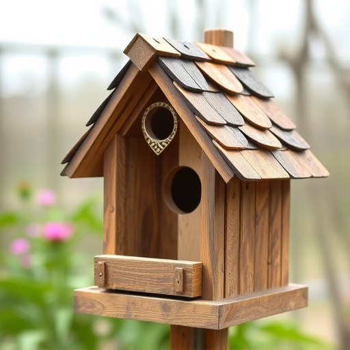 Rustic bird box with roof shingles