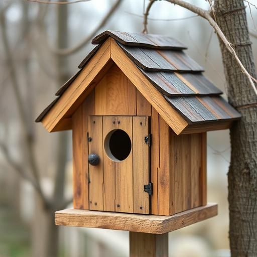 Rustic bird box with roof shingles