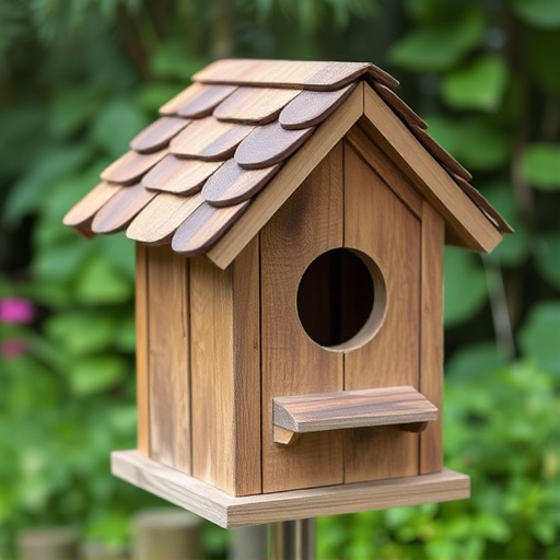 Rustic bird box with roof shingles