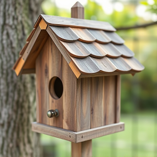 Rustic bird box with roof shingles