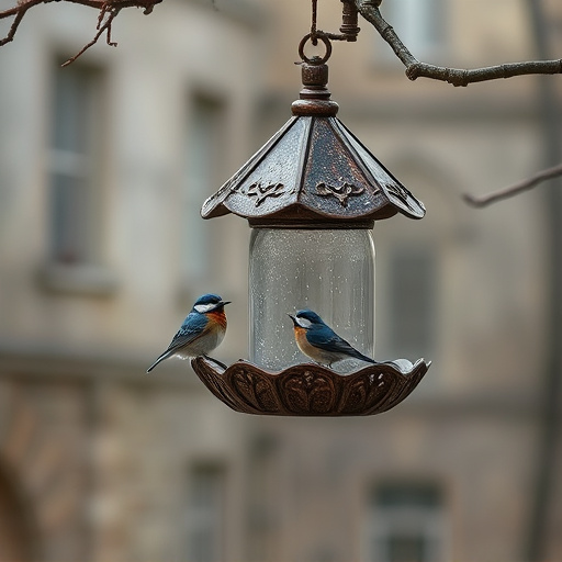 Rustic bird table swaying gently