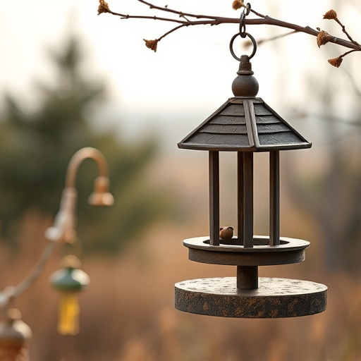 Rustic bird table swaying gently