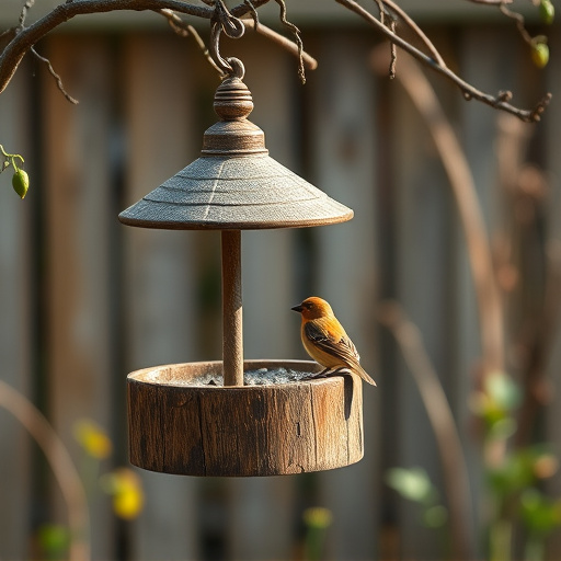 Rustic bird table swaying gently