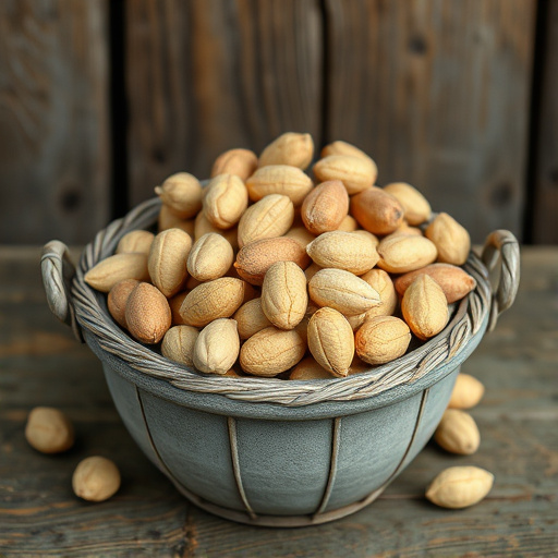 Rustic container filled with bird peanuts