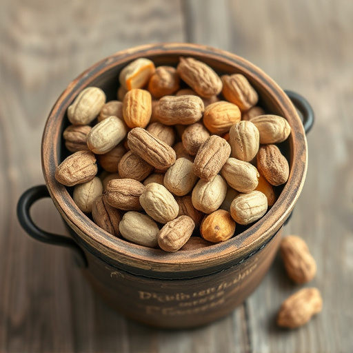 Rustic container filled with bird peanuts