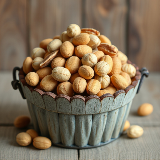 Rustic container filled with bird peanuts
