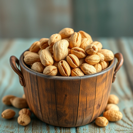 Rustic container filled with bird peanuts