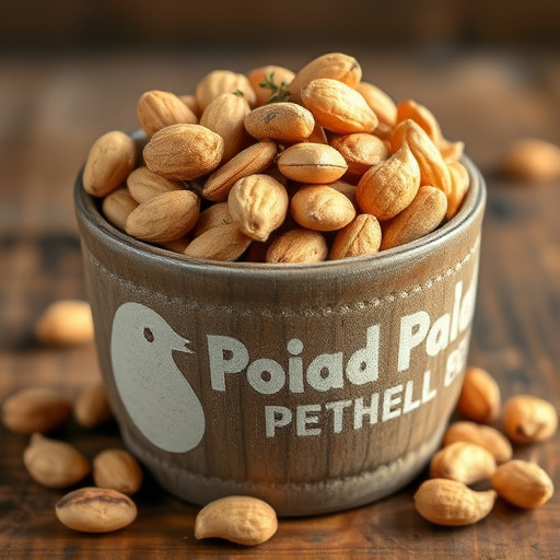 Rustic container filled with bird peanuts