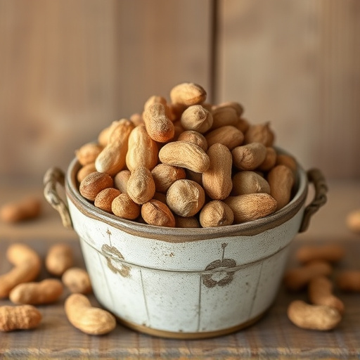 Rustic container filled with bird peanuts